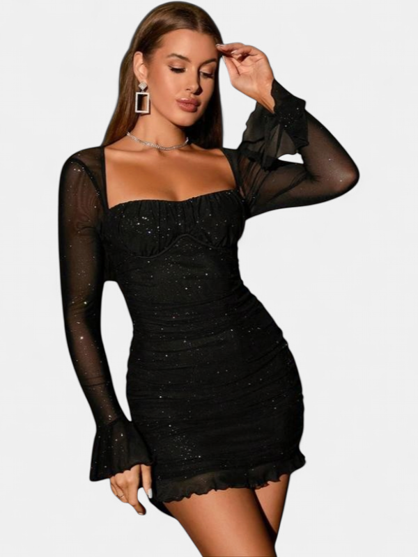 ELLIE | Elegant Glitter Mesh Bodycon Long Sleeve Party Dress