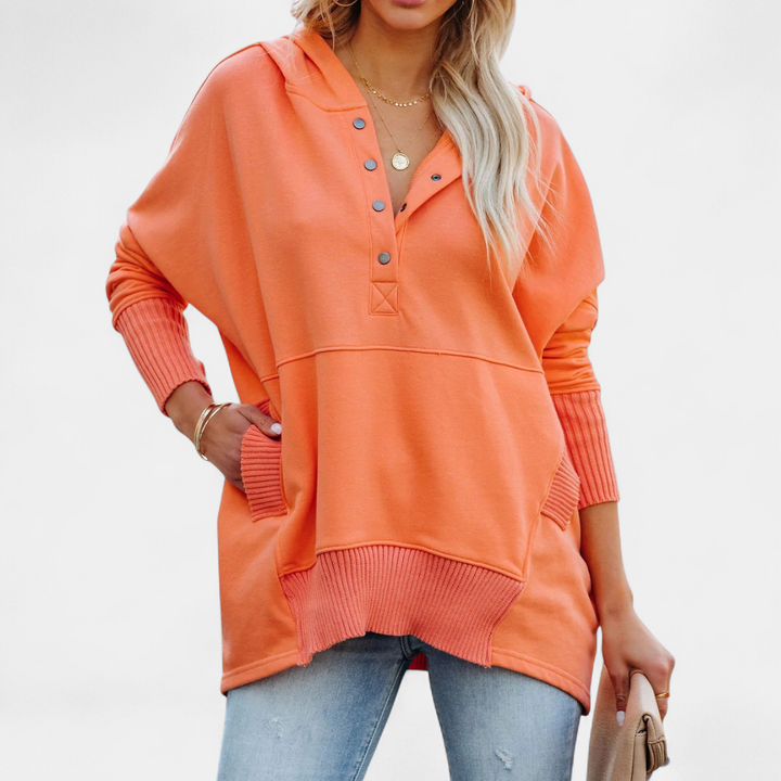 SORAYA | Comfy Oversized Hoodie V-Neck Long Sleeve Sweatshirt