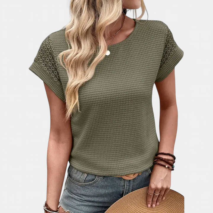 CORIE | Waffle Knit Lace Hollow Top