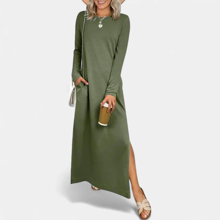 SANDRA | Casual Long Sleeve Crewneck Loose Fit Maxi Dress