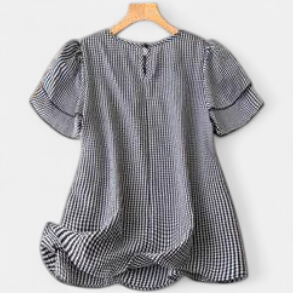 KRISTEL | Vintage Flowy Checkered Puff Sleeve Blouse