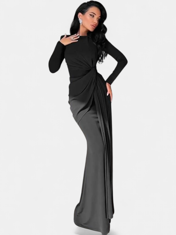 JOSALIE | Elegant Ruched Bodycon Dress with Padded Shoulders & Long Sleeve