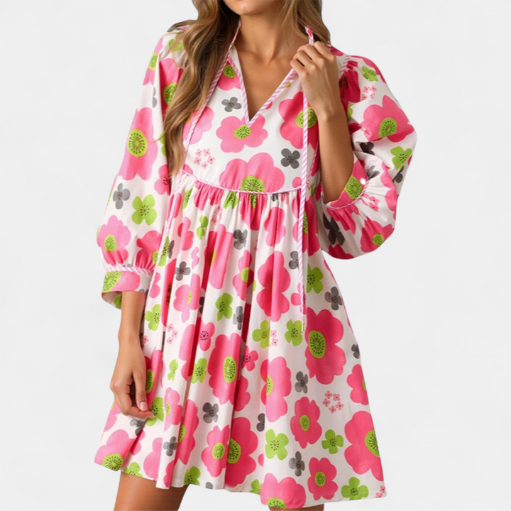 FENELLA | Boho Floral Tie-Front Babydoll Dress