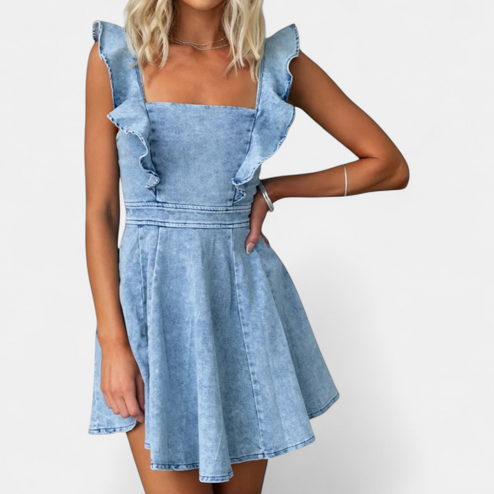 DANI | Ruffle Strap Backless Denim Dress