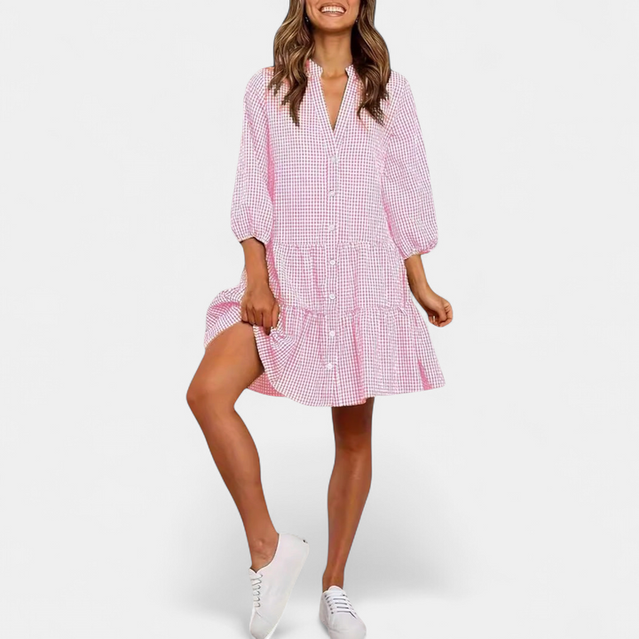 GARDENIA | Classic Button Front Ruffle Hem Mini Dress