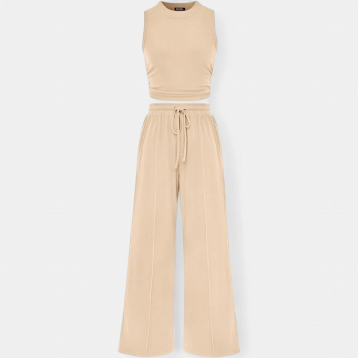 YUMI | Wide Leg Pants & Cropped Top Lounge Set
