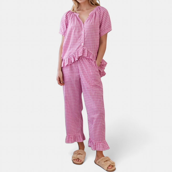 LOTTIE | Cozy Plaid Ruffle Pajamas Set