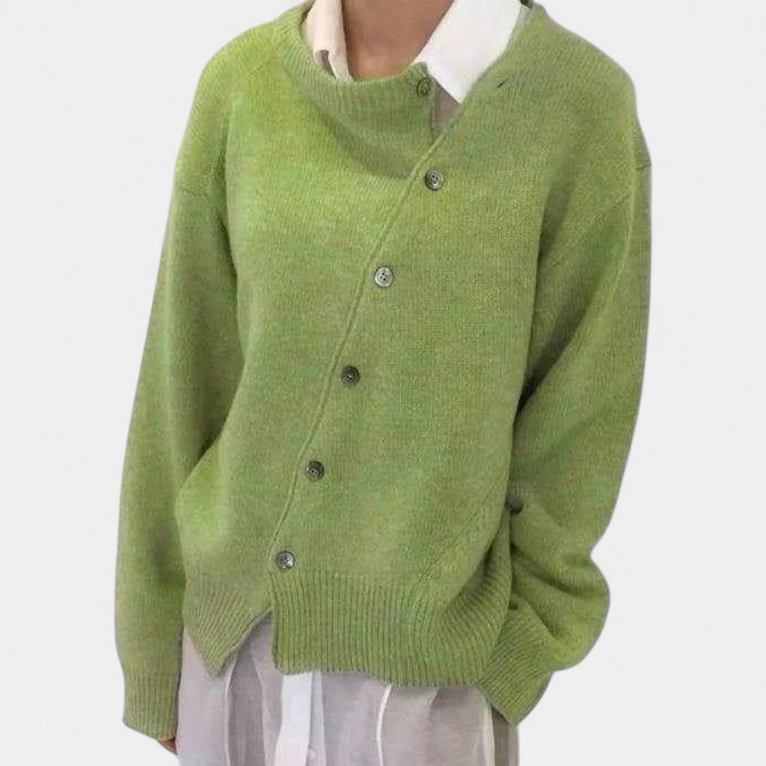 ALYCIA | Asymmetric Button Cardigan