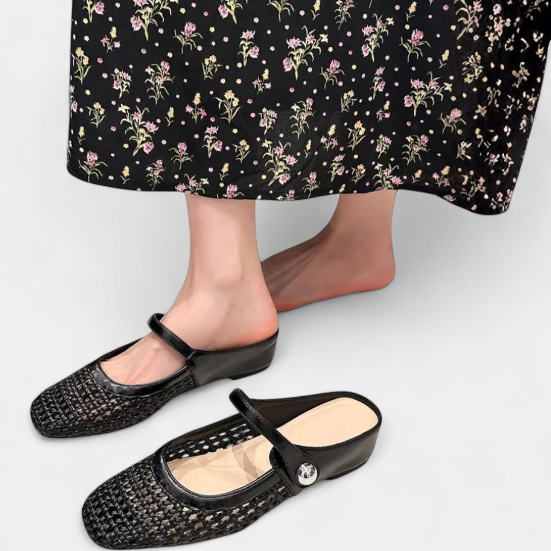WANDA | Square Toe Woven Hollow Flat Shoes