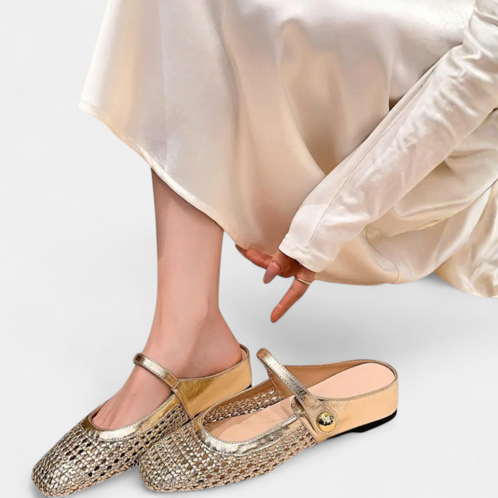 WANDA | Square Toe Woven Hollow Flat Shoes