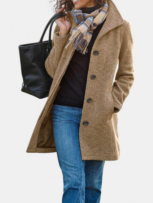 GABRIELA | Casual Wool Blend Pea Coat with Single-Breasted Design
