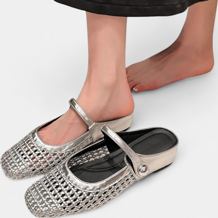 WANDA | Square Toe Woven Hollow Flat Shoes