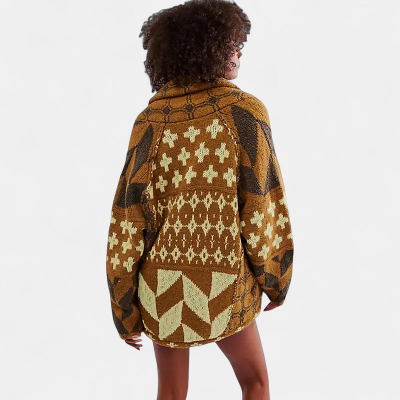 GEORGINA | Oversized Print Knit Coat with Button Down Collar