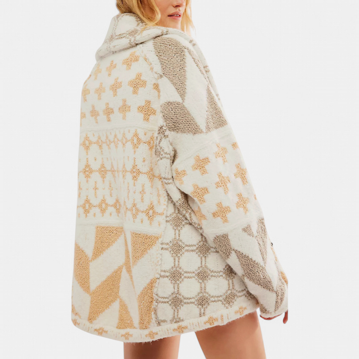 GEORGINA | Oversized Print Knit Coat with Button Down Collar