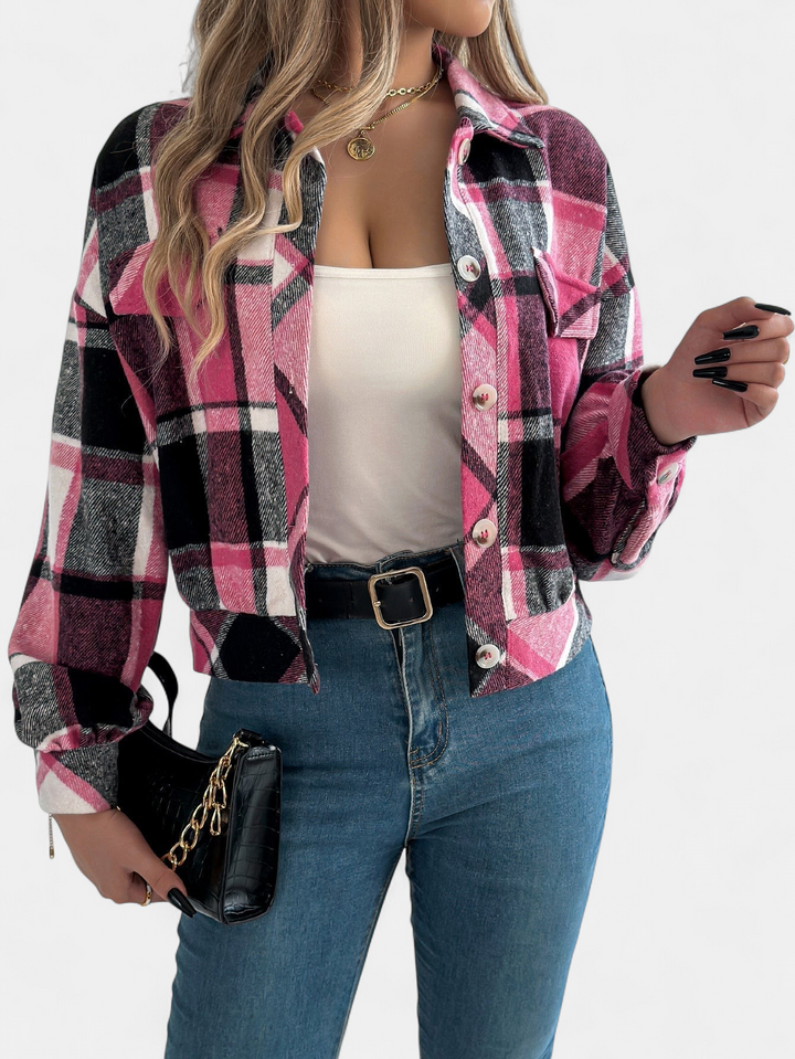 ZABEL | Casual Plaid Button Front Long Sleeve Jacket