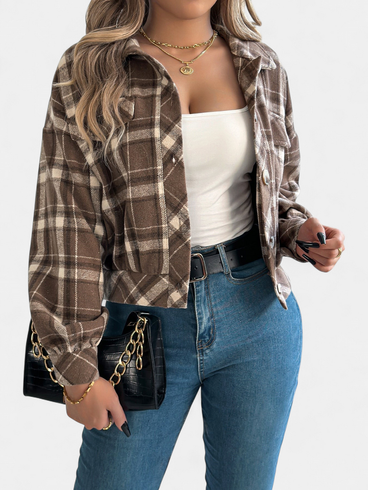 ZABEL | Casual Plaid Button Front Long Sleeve Jacket