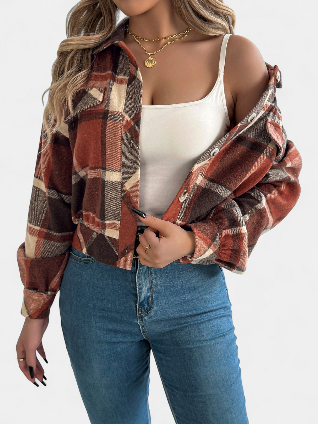 ZABEL | Casual Plaid Button Front Long Sleeve Jacket