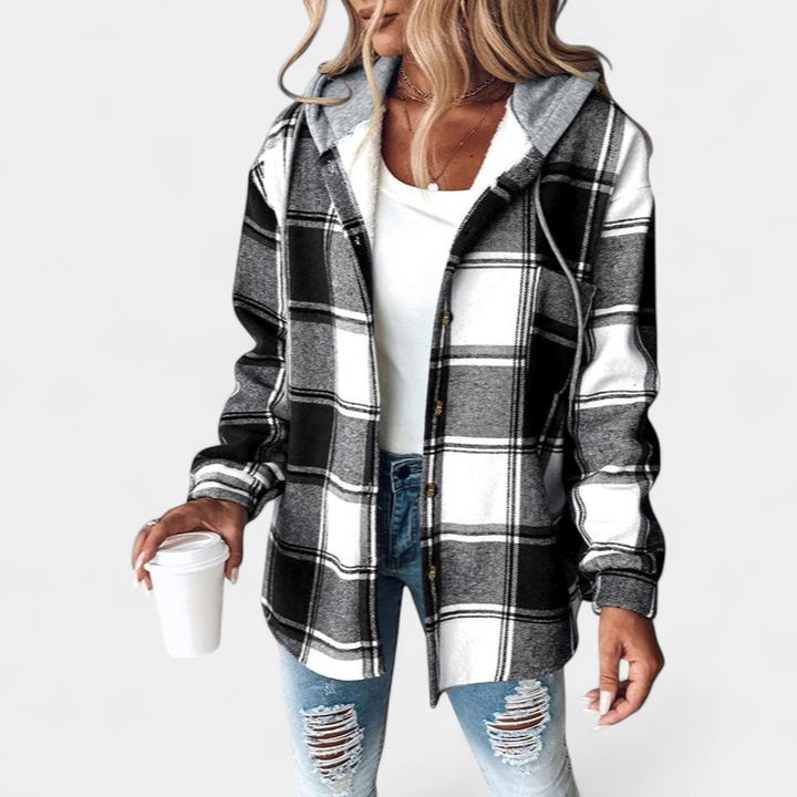 HONEY | Women’s Plaid Fleece Lined Hooded Shacket Jacket